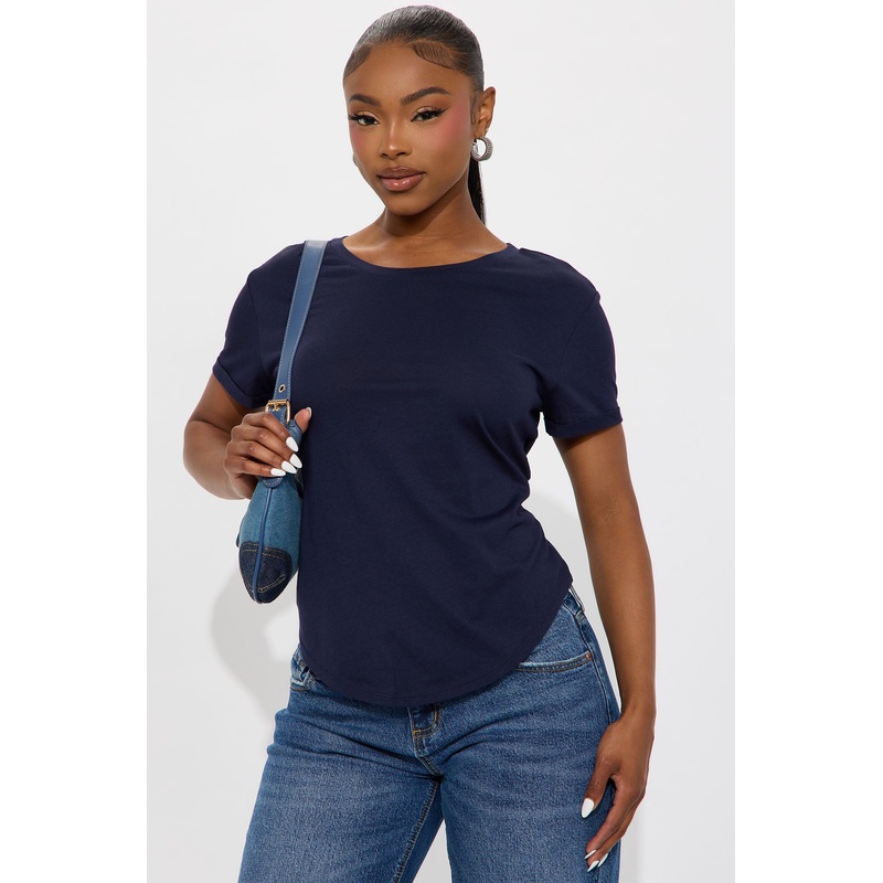 Annie Cuffed Short Sleeve Top – Navy