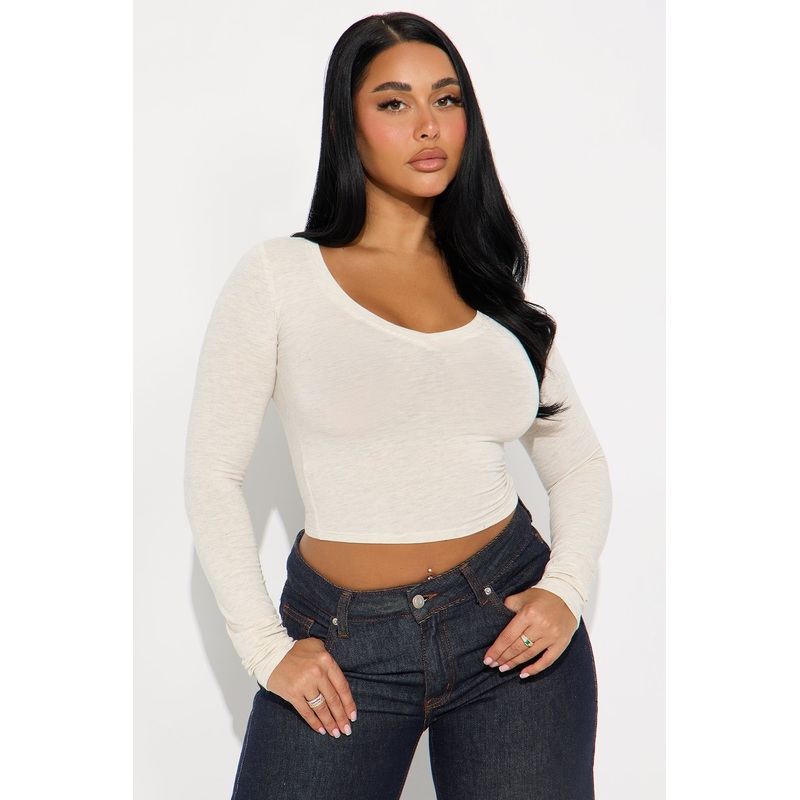 Dawn V Neck Basic Top – Oatmeal