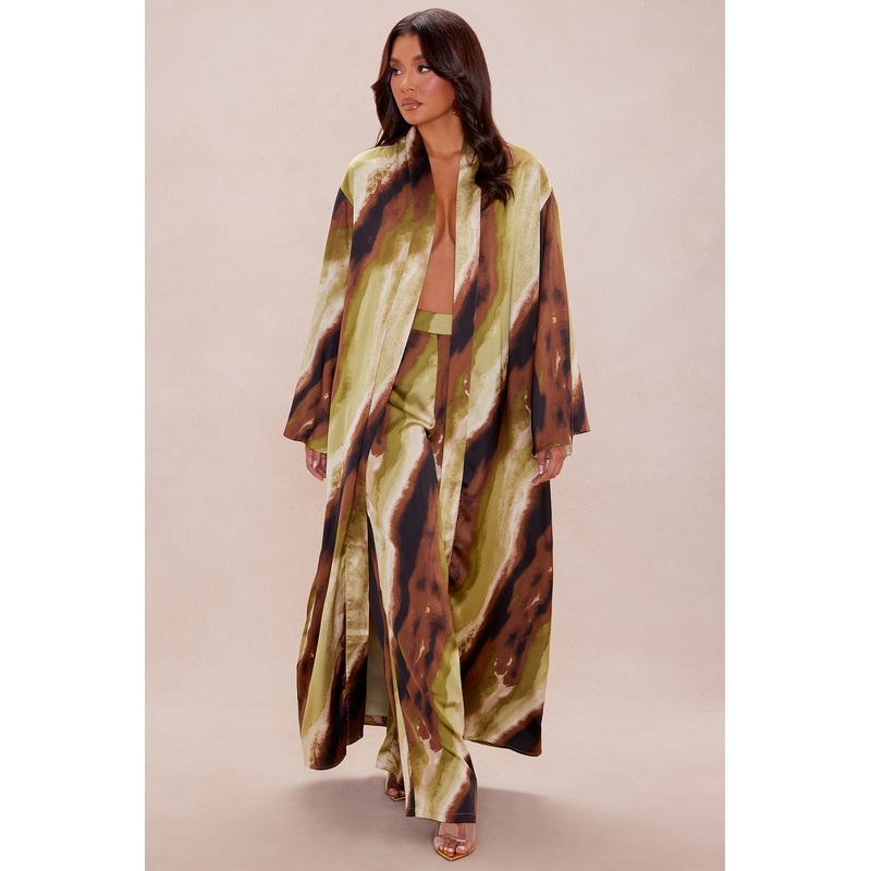 Rae Satin Kimono Set – Green/combo