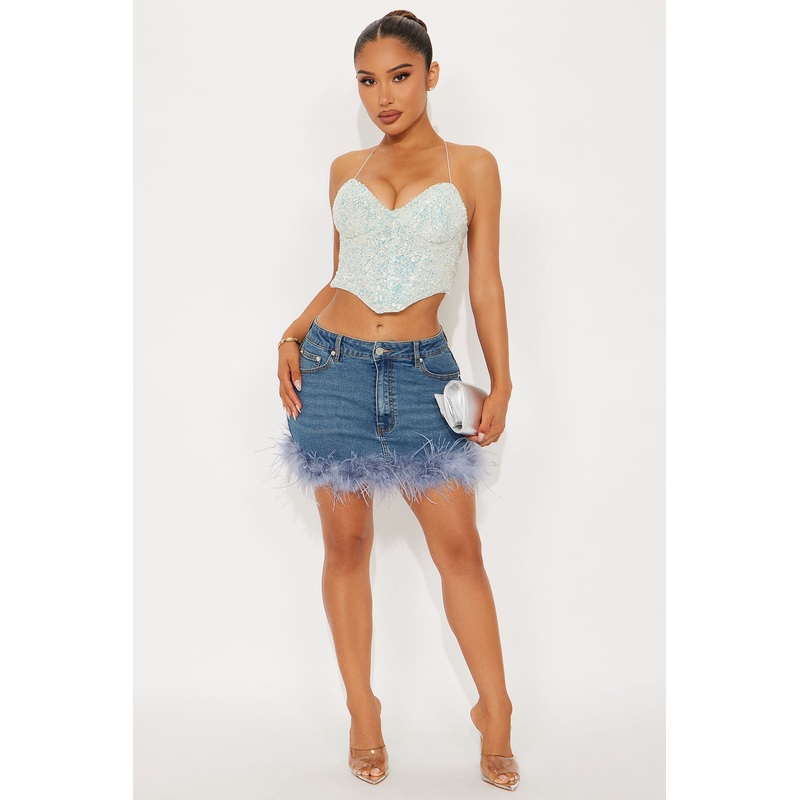 Ruffle Some Feathers Denim Mini Skirt – Medium Wash