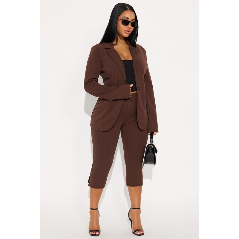 Working It Out Blazer Capri Pant Set – Chocolate
