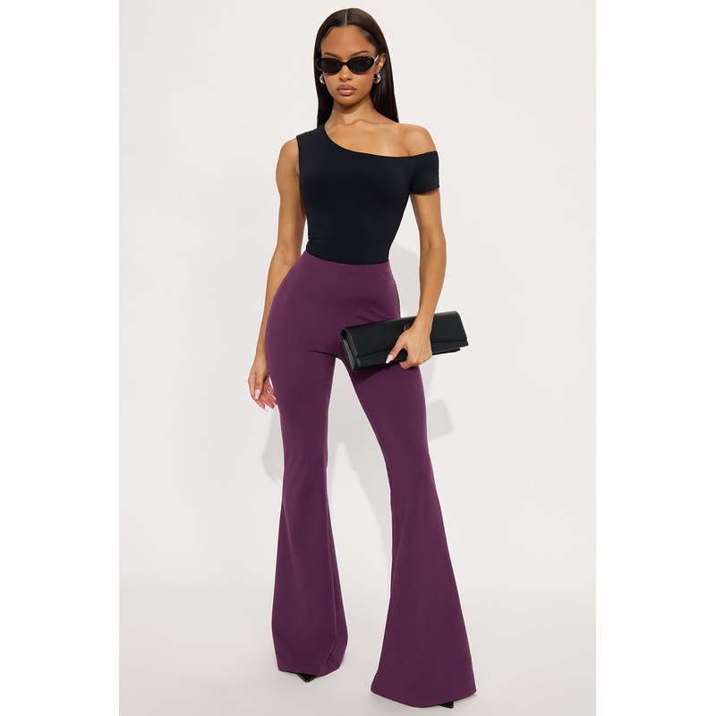 A Little Too Late Mid Rise Flare Pant 34 – Plum