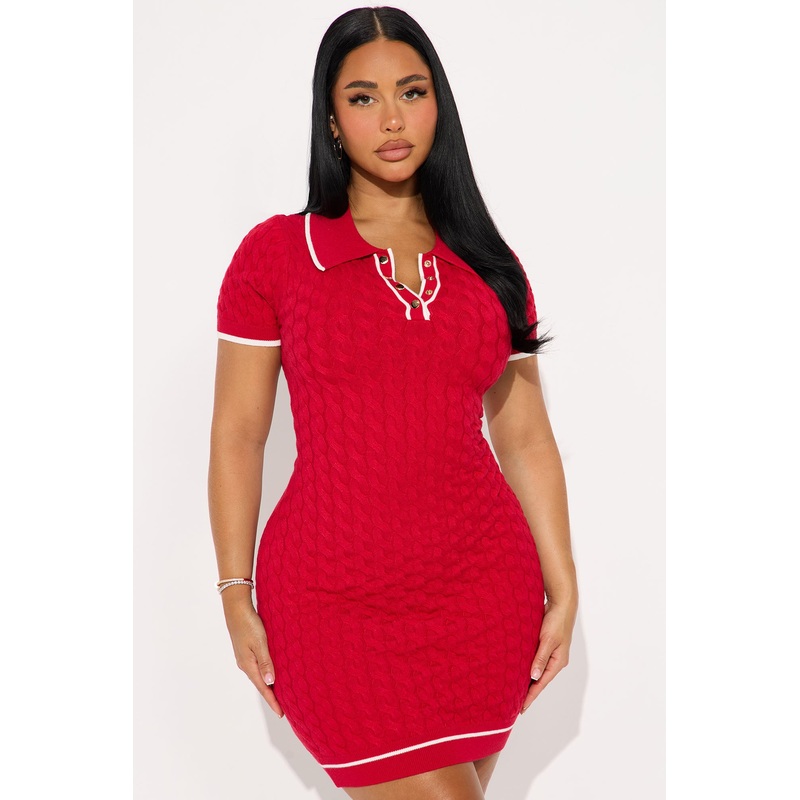 Alaia Sweater Mini Dress – Red