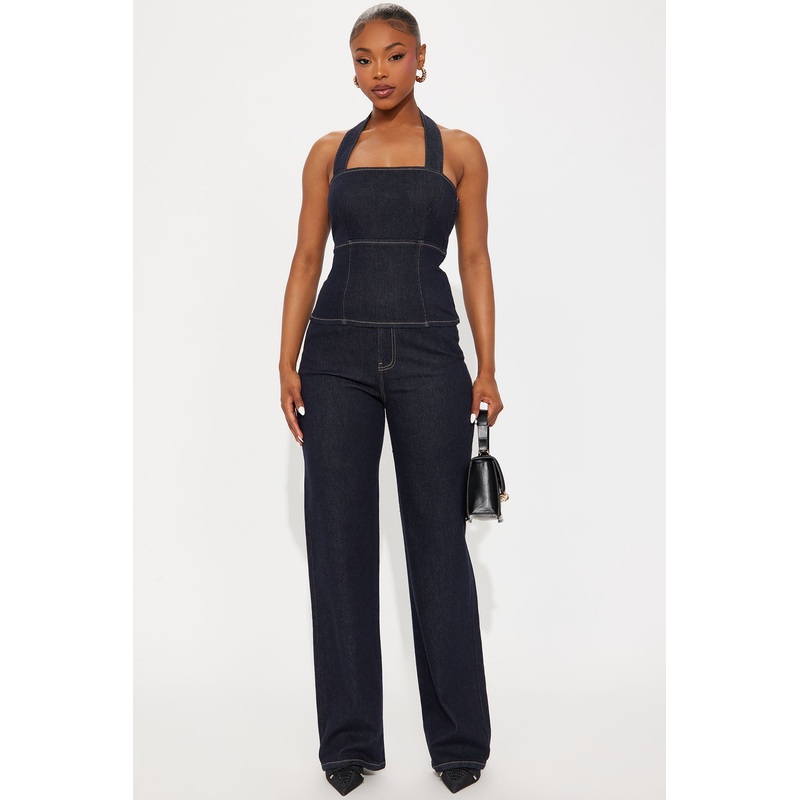 Annice Denim Halter Pant Set – Dark Wash