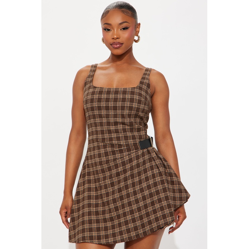 Ashwood Plaid Mini Dress – Brown