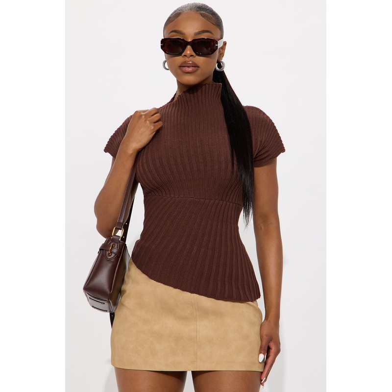 Aurora Mock Neck Sweater Top – Chocolate