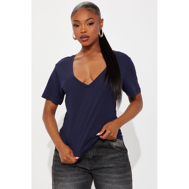Ava V-Neck Tee – Navy