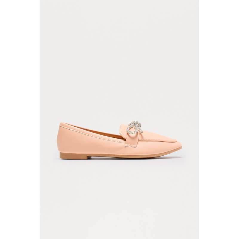 Avy Rhinestone Bow Loafers – Nude