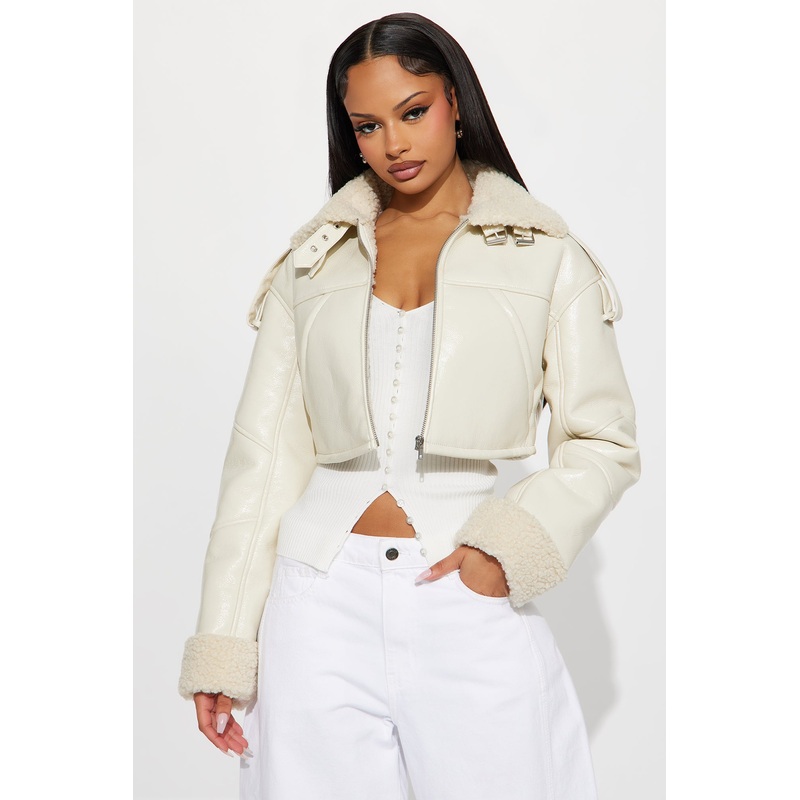 Bad Influence Faux Leather Cropped Jacket – Bone