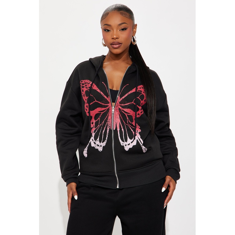 Bianca Ombre Butterfly Full Zip Hoodie – Black