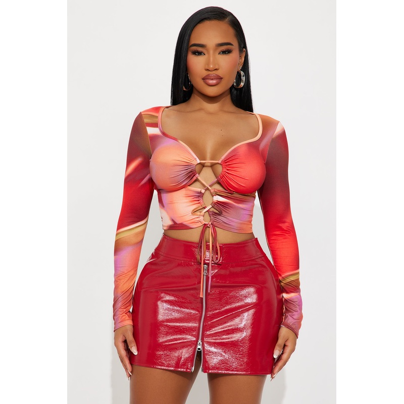 Estella Long Sleeve Lace Up Top – Multi Color