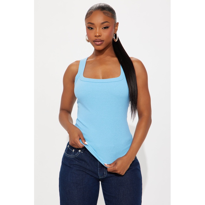 Hailey Ribbed Basic Tank – Blue