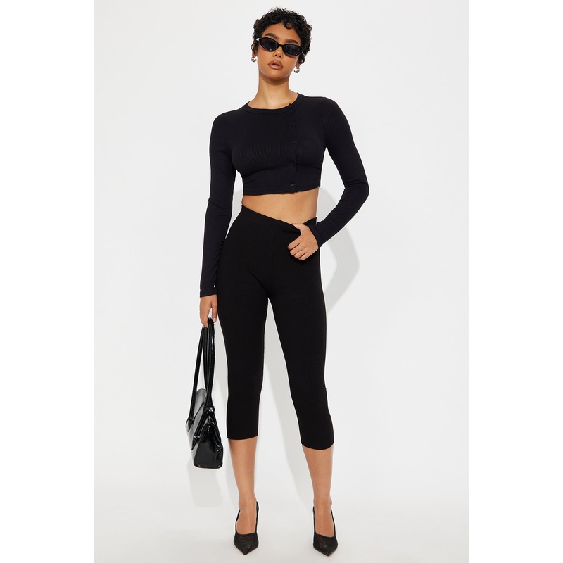 Jana Cropped Long Sleeve Top – Black