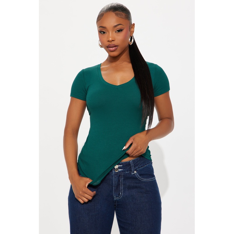 Natalie Ribbed Tee – Hunter Green