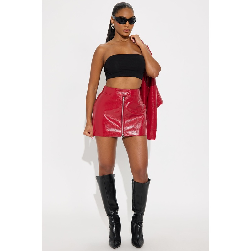 Tessa Faux Leather Mini Skirt – Red