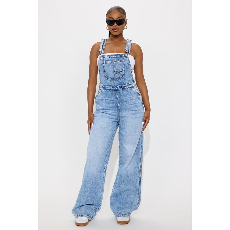 Typical Rachel Wide Leg Denim Overalls – Light Wash