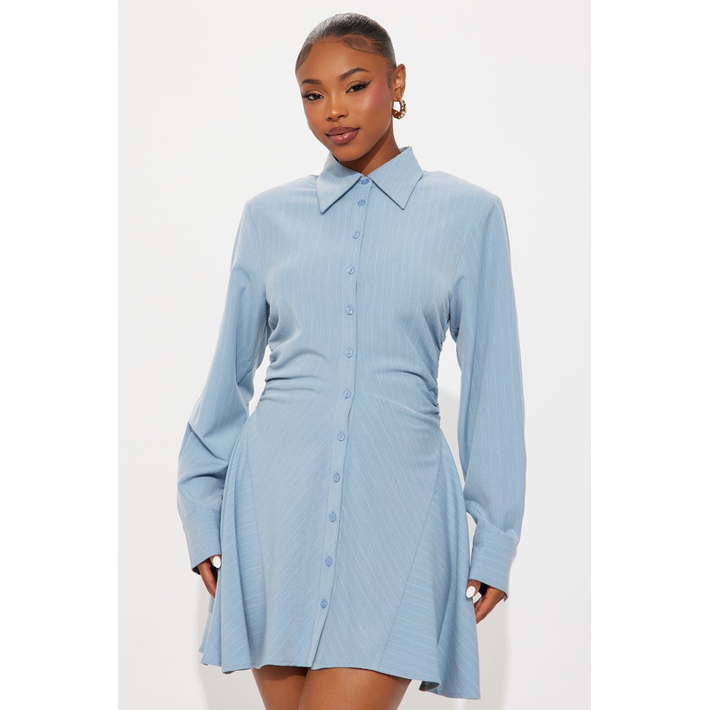 Vivianne Pinstripe Mini Dress – Blue