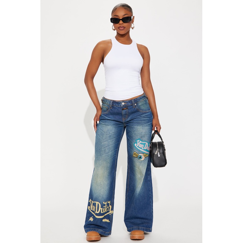 Von Dutch Eyeball Tinted Wide Leg Jeans – Dark Wash