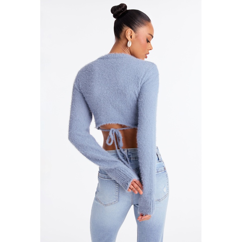 Alayna Crew Neck Fuzzy Sweater – Blue