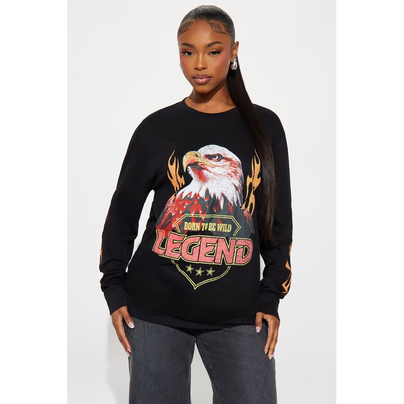 Born To Be A Legend Oversize Long Sleeve Tshirt – Black