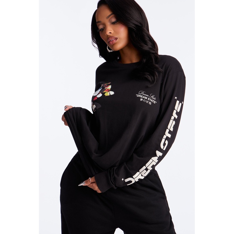 Dream State Oversize Long Sleeve Tee – Black