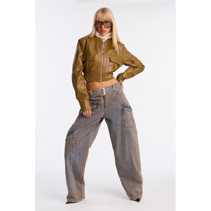 Rosarito Tinted Cargo Belted Jeans – Vintage Wash