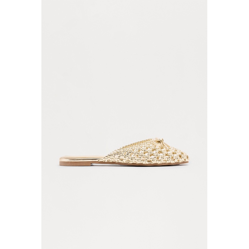 Tamia Bow Crochet Flats – Gold
