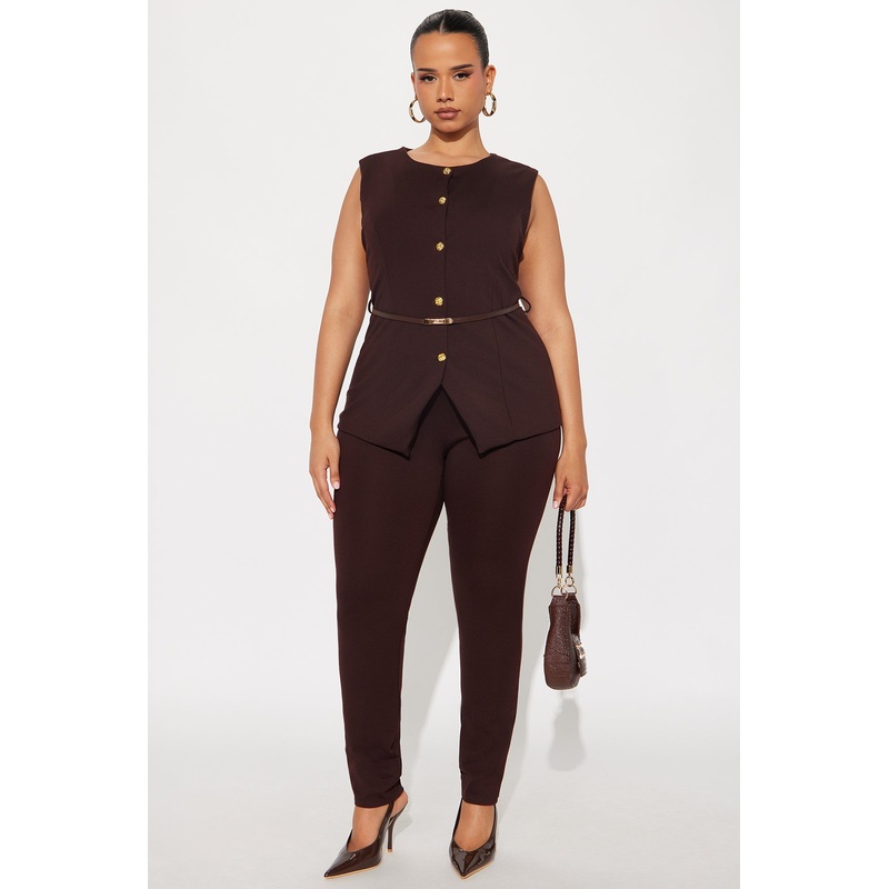 The Vera Ponte Vest And Pant Set – Dark Brown