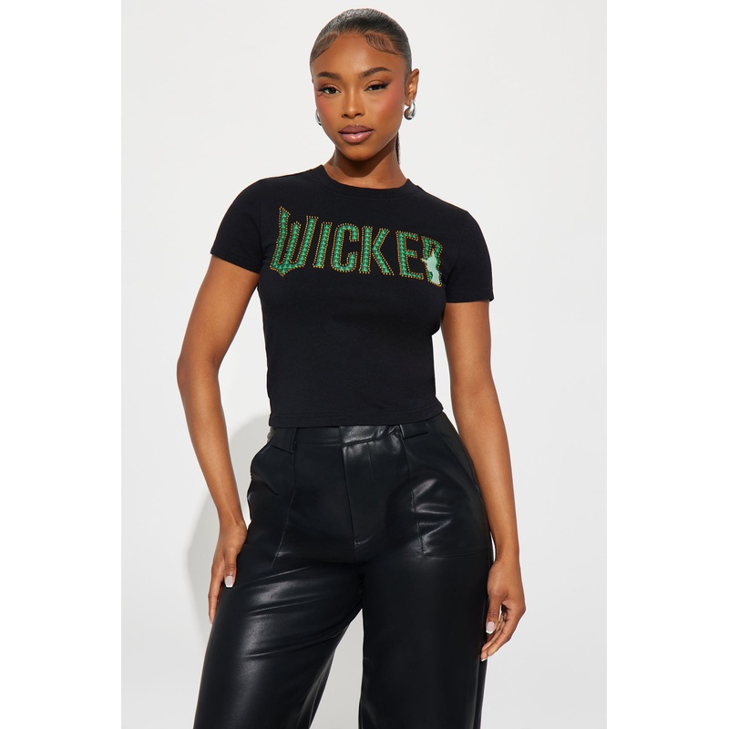 Wicked Rhinestone Baby Tee – Black