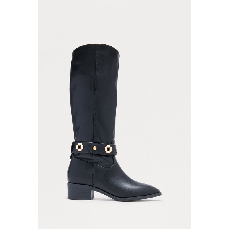 Yadira Hardware Knee High Boots – Black