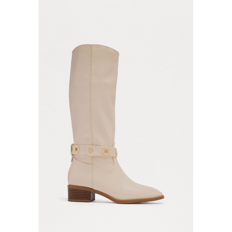 Yadira Hardware Knee High Boots – Ivory