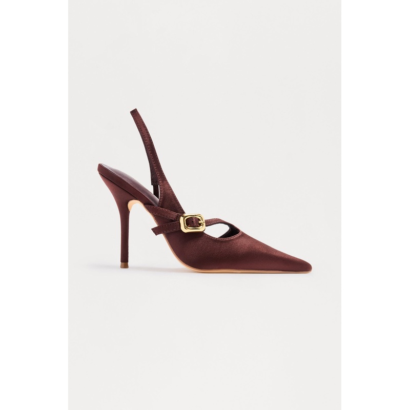 Yael Satin Slingback Pumps – Chocolate